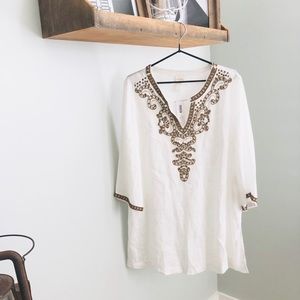 CHICOs gold beaded linen tunic